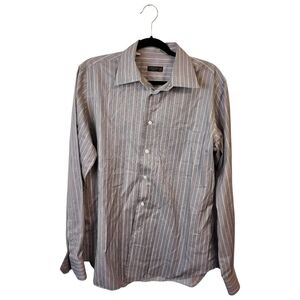 Corneliani ID Purple And White Striped Button Down Shirt Size M